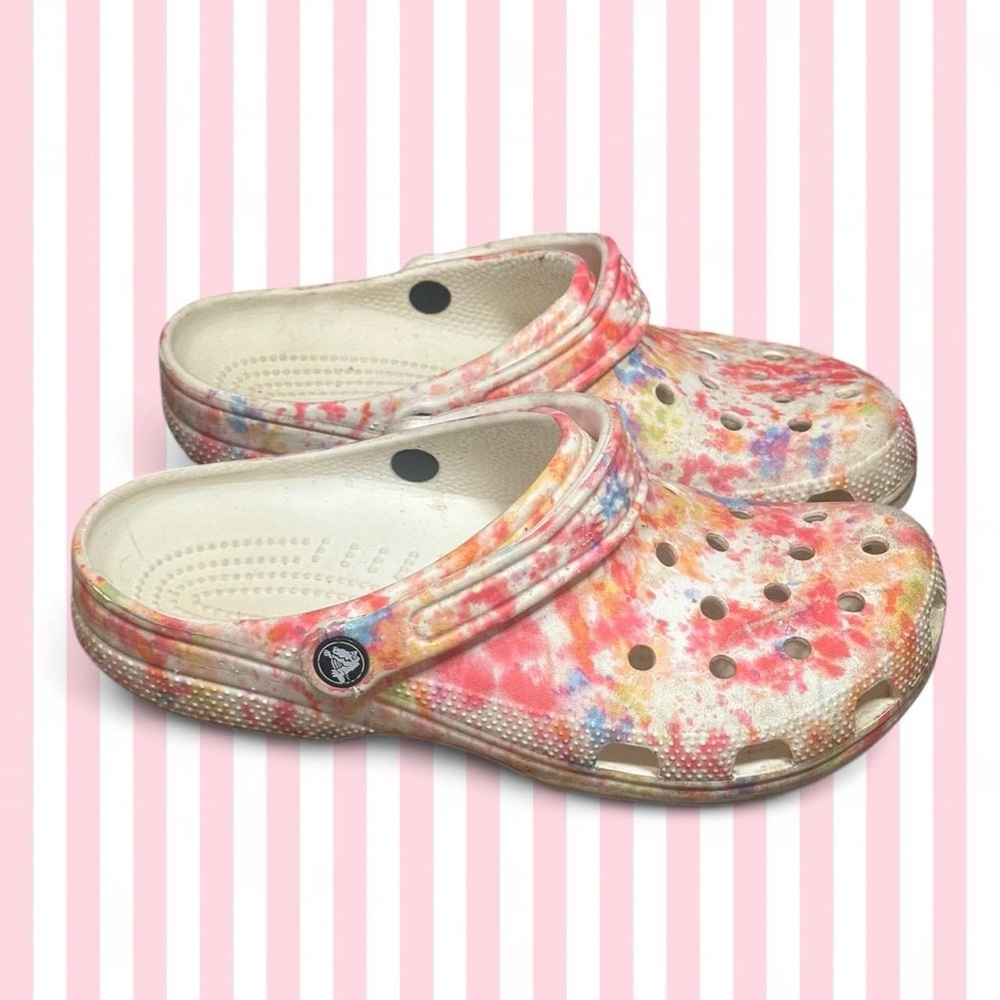 CROCS Tie-Dye Splash Clog in Pink, Blue & Yellow